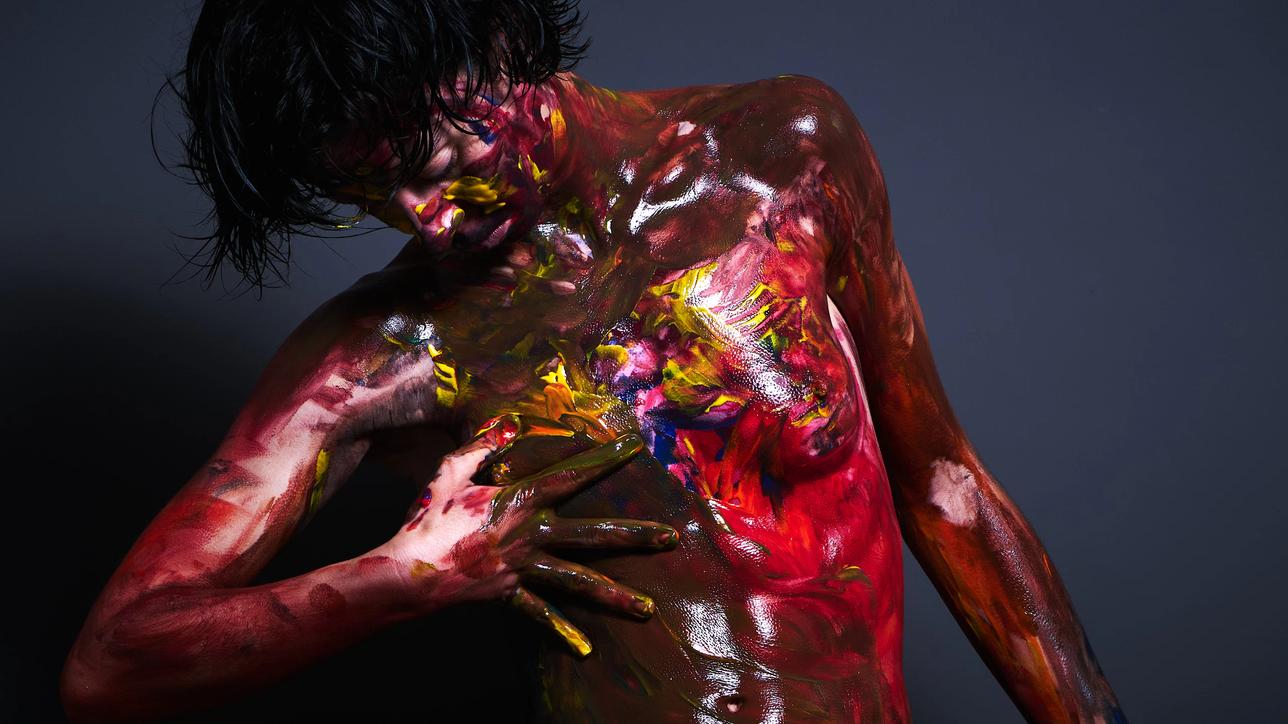 Spain-based German model Ulah Bauer Colored Emotion explicit pose body paint contemporary nude art Barcelona photographer