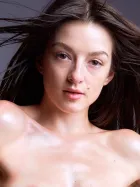 Arina Ostrovskaya Elegant Nude photography Ukrainian elegant proportions brown hair tattoos oiled body flying hair by Cinaed Dane