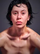 Ulah Bauer German nude model oiled body fit physique dark setting Cinaed Dane studio