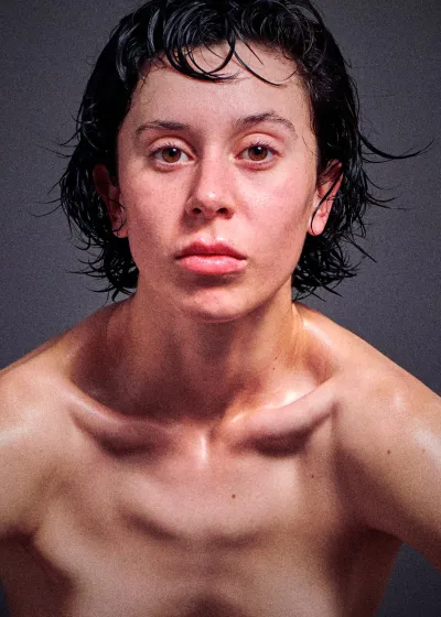 Ulah Bauer German nude model oiled body fit physique dark setting Cinaed Dane studio